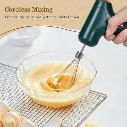 Cordless Electric Hand Mixer USB Rechargeable – 304 Stainless Steel Whisk with 3 Speed Settings & 2 Detachable Beaters for Kitchen Baking, Eggs, Cream & Dough