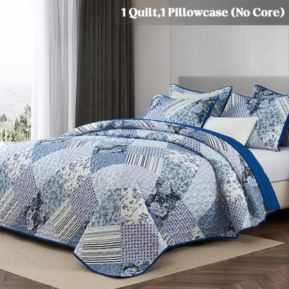 Floral Quilt Set 2 3 Piece Twin Full Queen King Lightweight Patchwork Coverlet Bedding Set Soft Cozy Boho Comforter with Pillow Shams Green Blue Pink Plaid Spring Summer Year Round