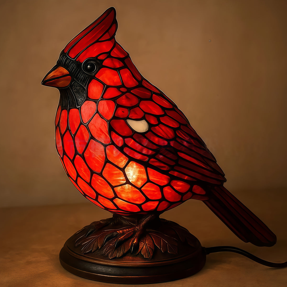 Red Cardinal Bird Decorative Light, USB Powered LED Night Light with Geometric Pattern Base, Tabletop Accent Lamp for Bedroom Living Room Study Christmas Holiday Decor, Cardinal Gift for Bird Lovers