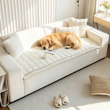 Sofa Cover Plush Velvet - Washable Stretch Couch Cover with Wavy Edge, Soft Shu Velveteen Sofa Protector for 1 2 3 4 Seater, Easy Install Furniture Cover in White Khaki Gray