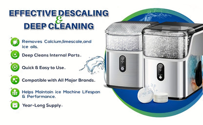 Ice Maker Cleaning Tablets 12/24/36 Pack – Deep Cleaning Descaler & Deodorizer, Food-Grade Citric Acid, Nickel-Safe, No Residue, Compatible with All Countertop & Portable Ice Machines