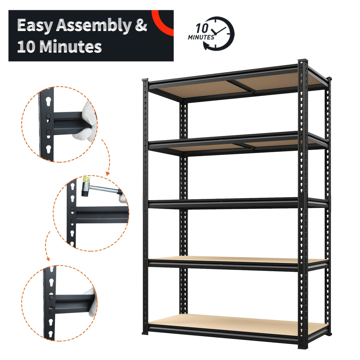5-Tier Garage Shelving Unit 2000LBS Heavy Duty Metal Storage Shelves – Adjustable Steel Rack 72"H x 35.5"W x 15.8"D for Garage Basement Pantry Closet Warehouse, No Bolts Quick Assembly, Black