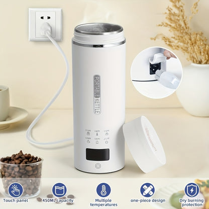 Portable Electric Kettle Travel 15.2oz 304 Stainless Steel 6 Temperature Controls Auto Shut-Off BPA Free for Coffee Tea Milk 5 Colors