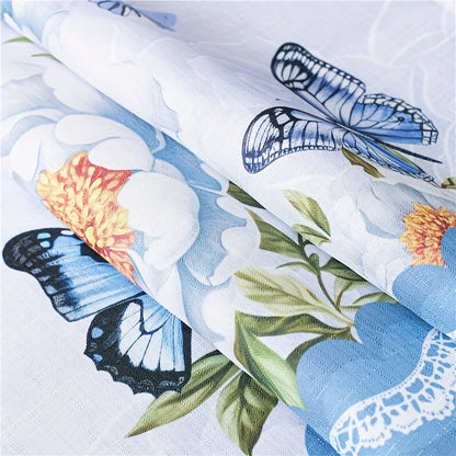 Butterfly Kitchen Curtains 3 Piece Set Floral Sheer Cafe Curtains for Kitchen, Bathroom, Living Room & Bedroom – Lightweight Polyester, 4 Colors, 58x36" + 36x29" Panels