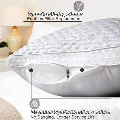 Cooling Bed Pillows 2-Pack Non-Collapsing – Soft Support with Neck Alignment, Breathable 100% Polyester Cover, Machine Washable, Bed Pillows for Back & Side Sleepers, Blue & Gray Available