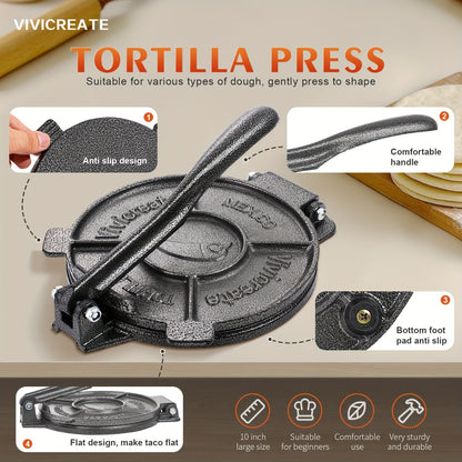 Tortilla Press 7.5 Inch, Cast Iron Tortilla Maker with Dough Press & Quesadilla Maker, Heavy Duty Flour Tortilla Press Roti Maker for Homemade Tortillas