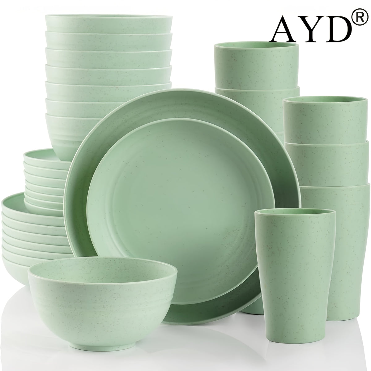 Wheat Straw Dinnerware Set Plates and Bowls 16 or 32 Piece – Microwave & Dishwasher Safe Unbreakable Dish Set for 4 or 8, Lightweight Party Tableware, 7 Colors