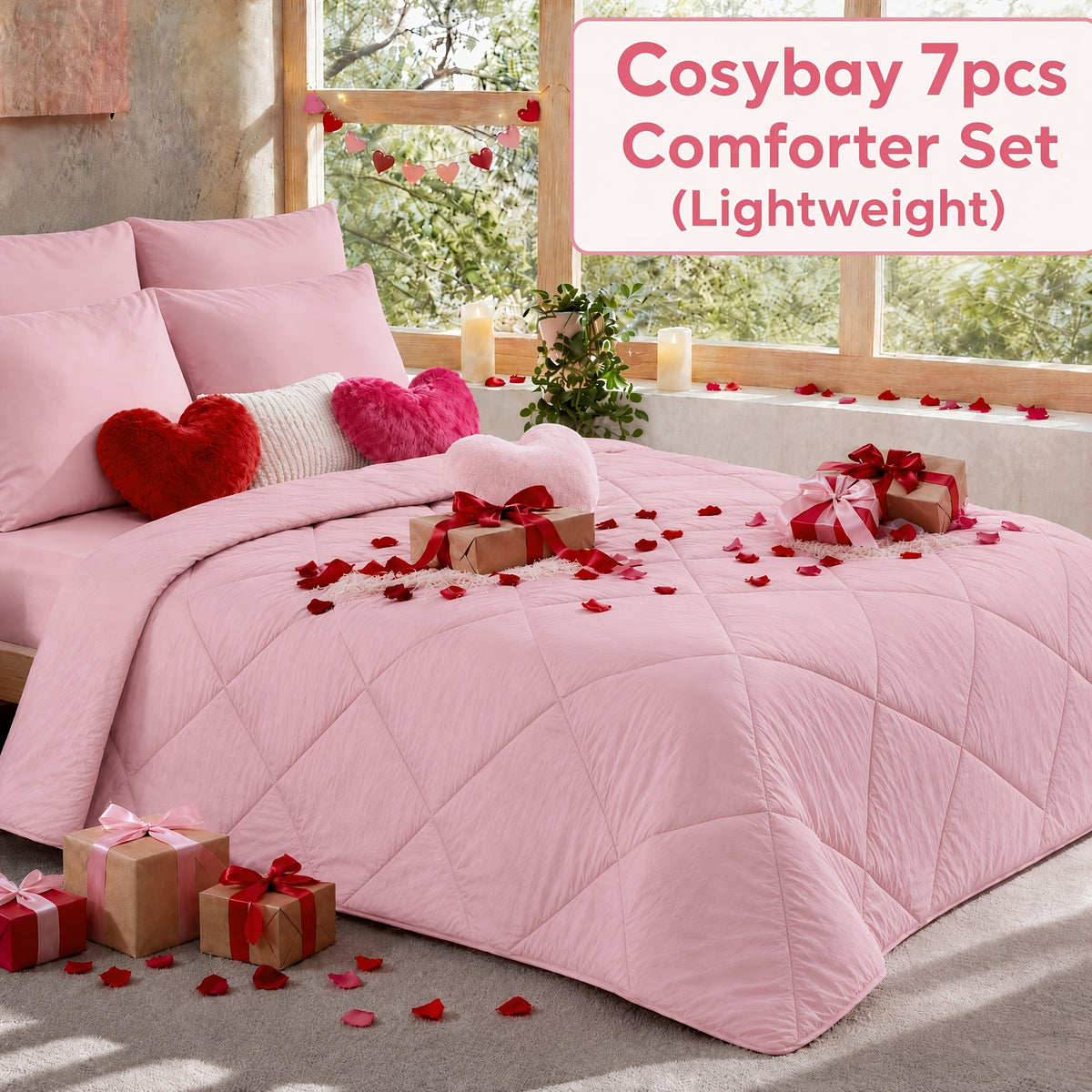 Pinch Pleated Comforter Set Queen King Full – 7 Piece Bed in a Bag with Sheets Pillowcases Pillow Shams, Hypoallergenic Down Alternative Microfiber Bedding 33 Colors All Season