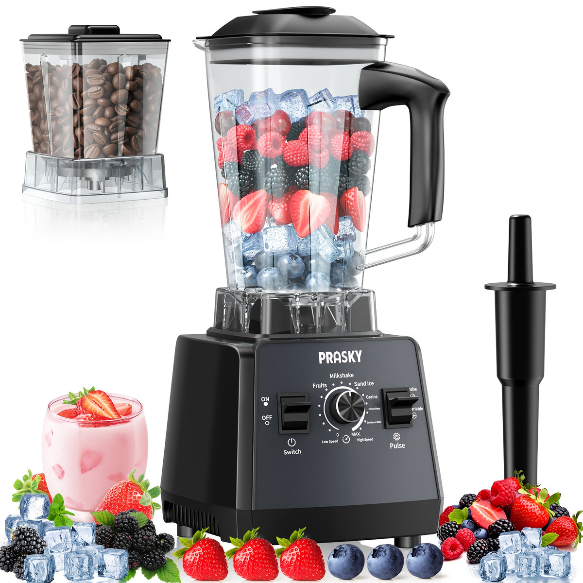 Countertop Blender 2400W 68oz Professional Food Processor, 25000RPM Powerful Smoothie Blender for Kitchen with 2 Containers, Ice Crushing Milkshake Juice Sorbet Grinder Combo in 7 Colors
