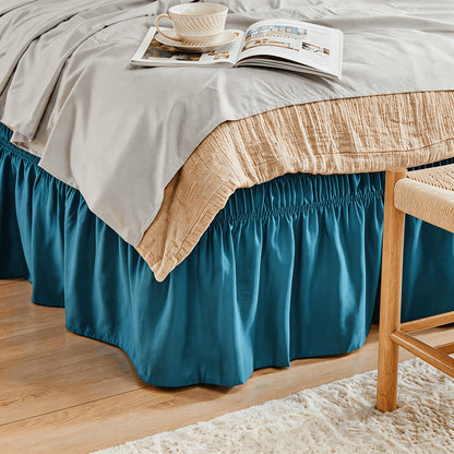 Bed Skirt Wrap Around Elastic – 15 Inch Drop Microfiber Dust Ruffle No Lift Needed Adjustable Hotel Quality Fade Resistant Machine Washable Twin Full Queen King 30 Colors