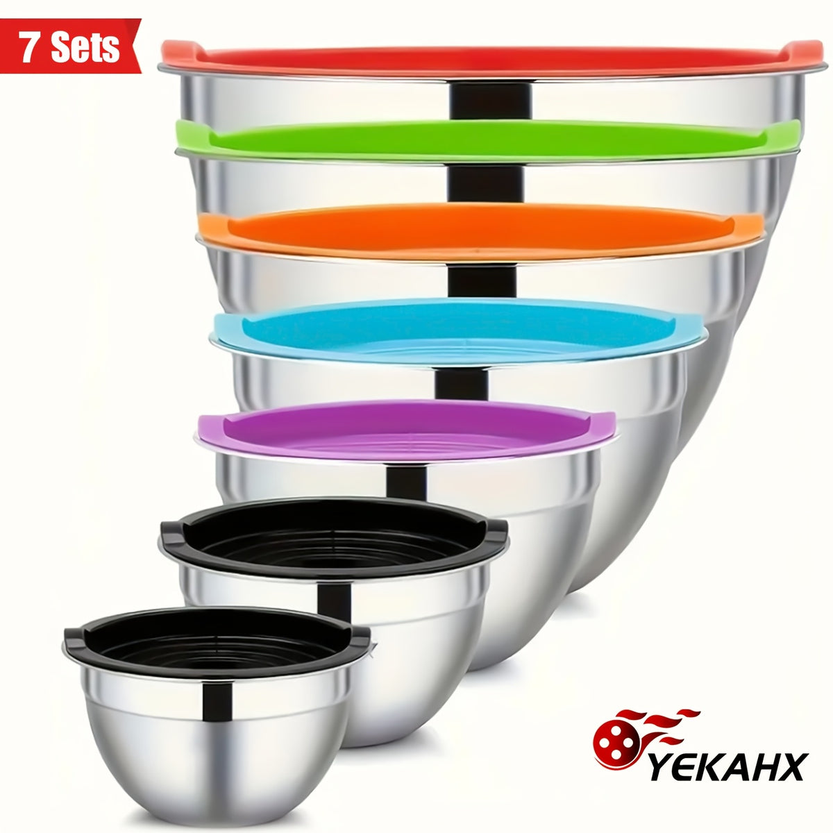 Nesting Stainless Steel Mixing Bowls with Sealed Lids 7pcs Set 0.7 to 4.5Qt Rust Proof Dishwasher Safe Stackable Bowls for Cooking Baking Salad Serving