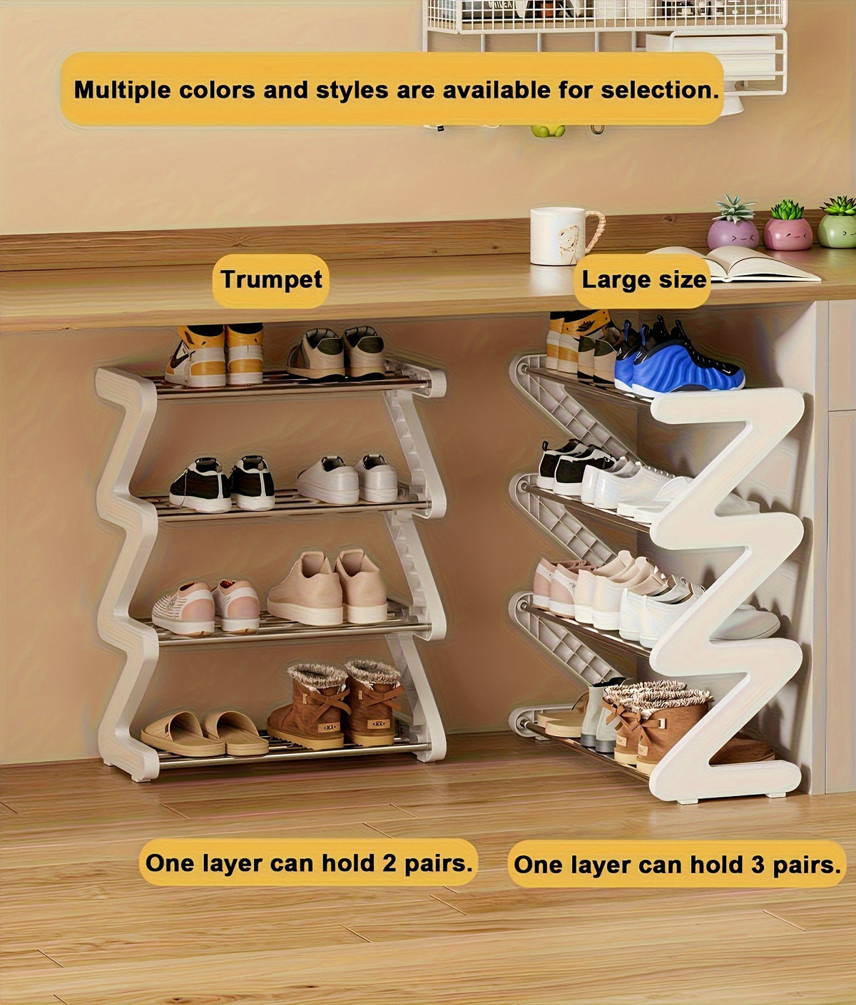 4-Tier Shoe Rack Organizer for Entryway, Upgraded Metal Tube Shoe Shelf with Thickened Plastic Parts, Multi-Layer Freestanding Shoe Storage for Bedroom Hallway Dormitory Closet, Space Saving Shoe Stand, Multiple Colors