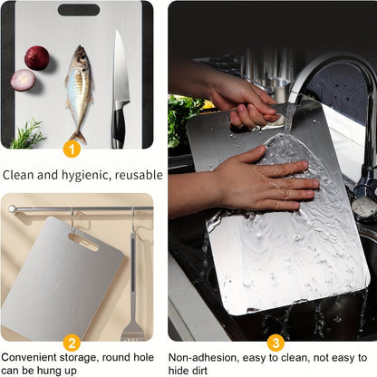 Stainless Steel Cutting Board Set of 3 - Rust-Resistant BPA-Free Dishwasher Safe Kitchen Prep Boards, Antibacterial Metal Chopping Board Set Small Medium Large for Meat Vegetables Fruits