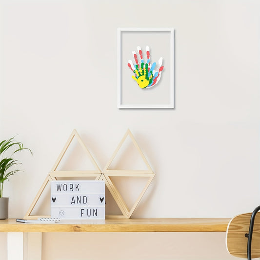 Family Handprint Kit with Wooden Frame - Handmade Keepsake Gift for New Parents, Baby Shower & Parents-To-Be, Includes 6 Acrylic Paint Colors, Memorable Home Decor Art