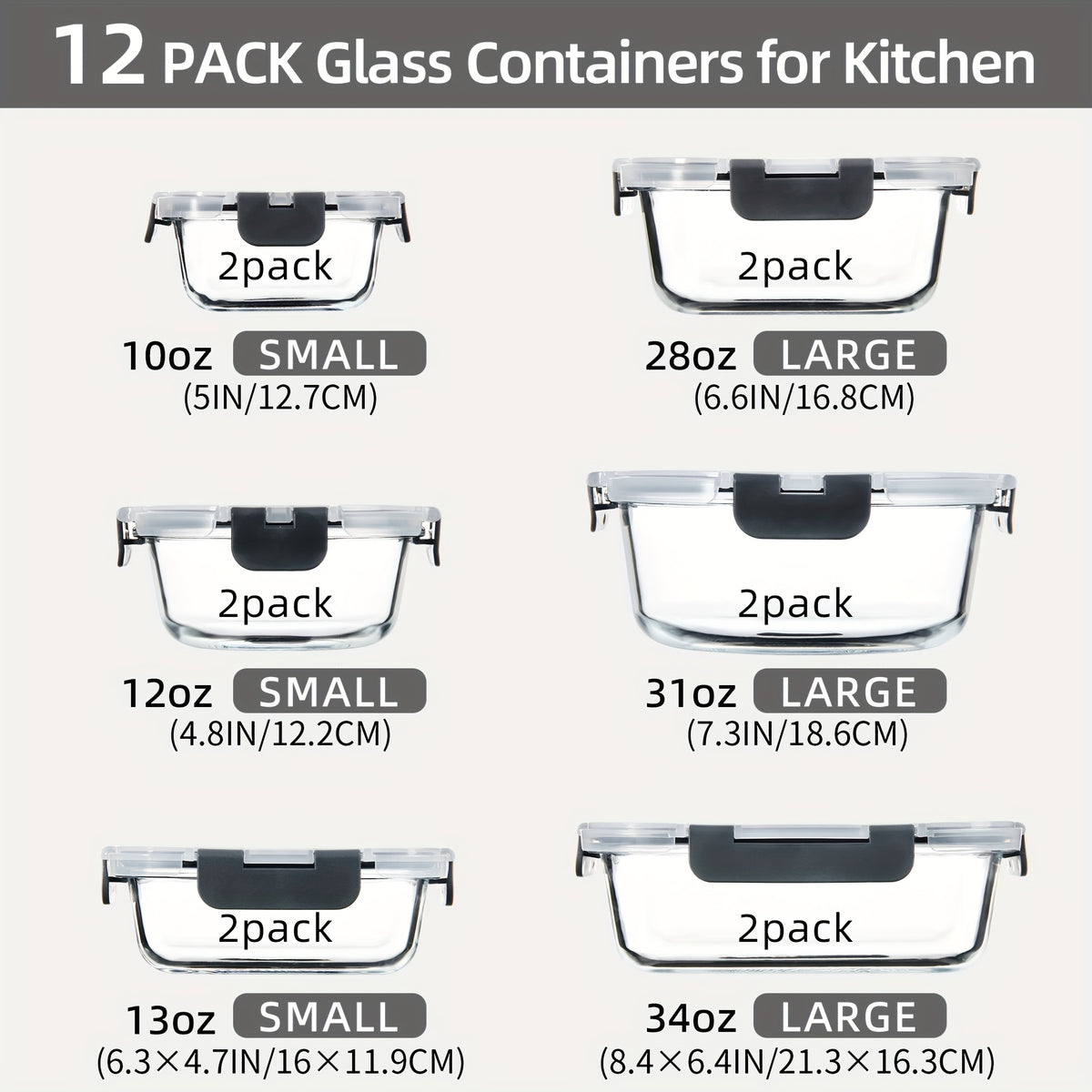 Glass Food Storage Containers 24 Piece Set – Borosilicate Glass Meal Prep Containers with Airtight Lids, Microwave & Dishwasher Safe, Multi-Size for Kitchen Food Storage, Lunch & Leftovers
