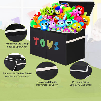 Extra Large Kids Storage Bin with Lid 31.7 Gallon, Collapsible Toy Chest Organizer for Boys & Girls, Toddler Storage Box for Living Room, Bedroom & Nursery Shelf – Black or Gray