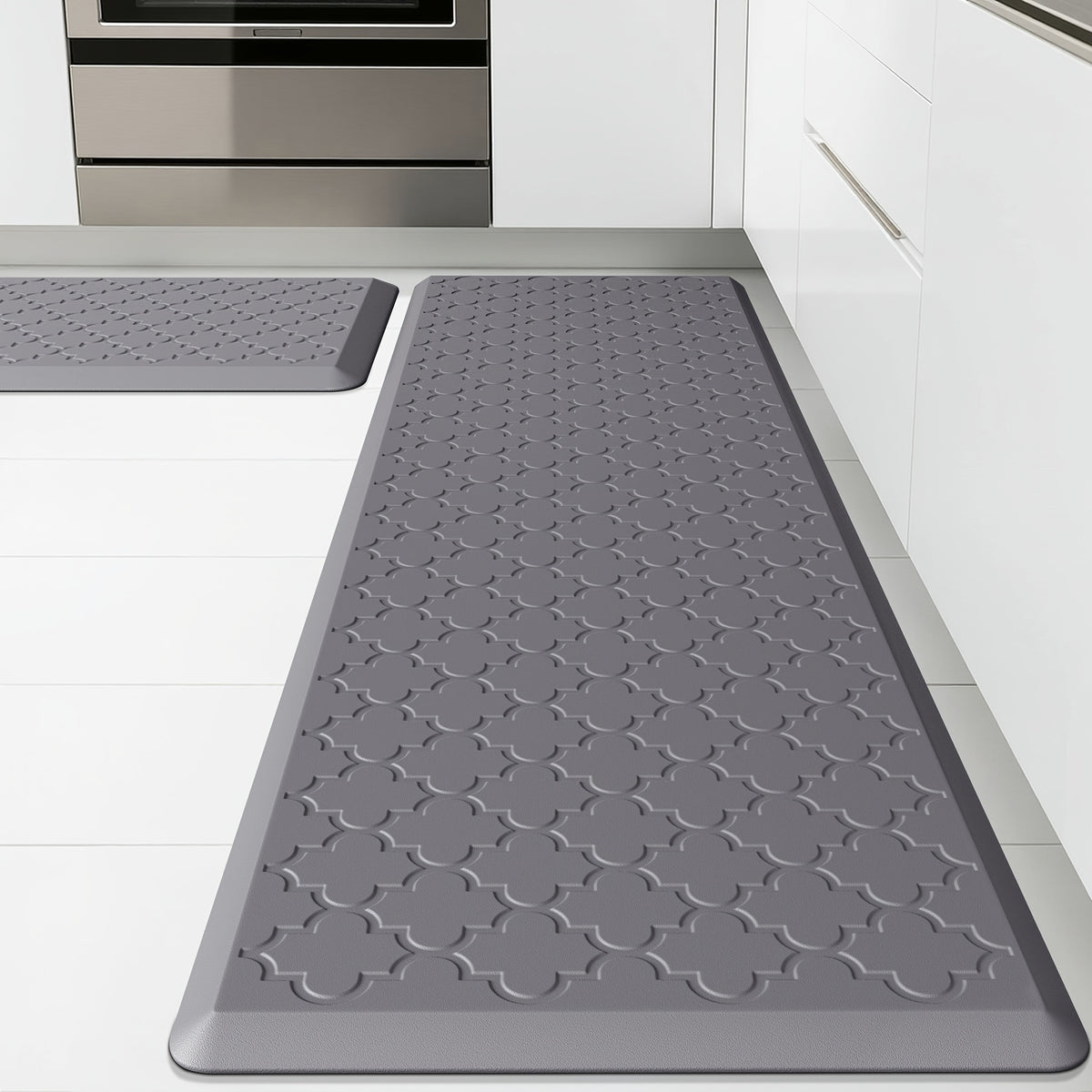 Anti Fatigue Kitchen Mat 2 Piece Set Non-Slip Cushioned Floor Mats for Standing – Thick Comfort Mat for Kitchen Sink Office Laundry Room – Black Chocolate Grey Khaki 17.3x29 & 17.3x47 or 17.3x59 Inch