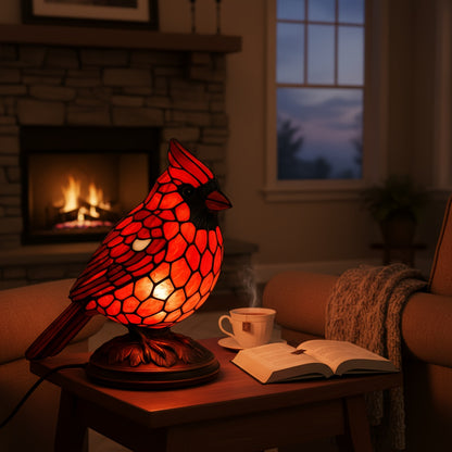 Red Cardinal Bird Decorative Light, USB Powered LED Night Light with Geometric Pattern Base, Tabletop Accent Lamp for Bedroom Living Room Study Christmas Holiday Decor, Cardinal Gift for Bird Lovers