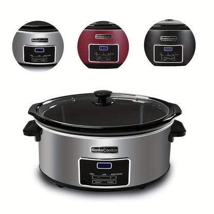 Slow Cooker Digital Programmable 6 or 7 Quart with Non-Stick Ceramic Bowl, Countdown Timer & Keep Warm Function for Family Meals, Soups, Stews & Holiday Cooking – Stainless Steel or Black