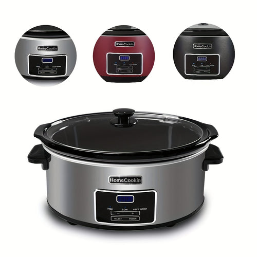 Slow Cooker Digital Programmable 6 or 7 Quart with Non-Stick Ceramic Bowl, Countdown Timer & Keep Warm Function for Family Meals, Soups, Stews & Holiday Cooking – Stainless Steel or Black