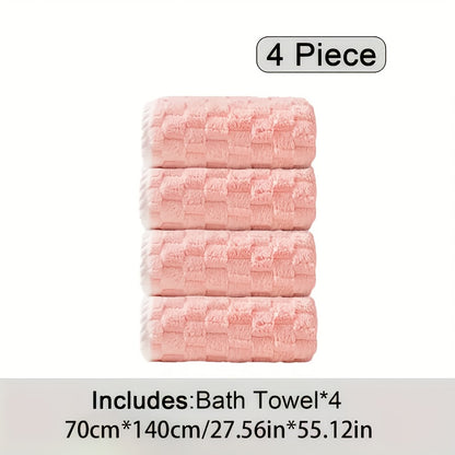 Waffle Weave Bath Towels 4-Pack Quick Dry Ultra Soft, 281g Super Absorbent Microfiber Towels for Adults, Spa-Grade Antimicrobial Textured Towels for Bathroom, Gym & Travel – Gray, Pink, Blue or Beige