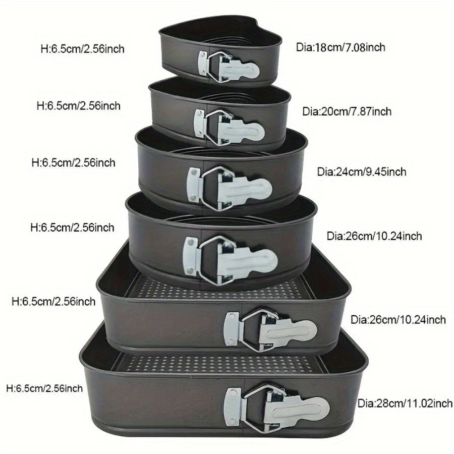 Removable Bottom Cake Pan Set 6 Piece – Carbon Steel Springform Baking Pans in 3 Shapes Square Round Heart for Chiffon Mousse Cheesecake, Non-Stick Wedding & Birthday Bakeware Set