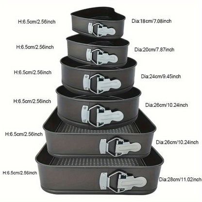 Removable Bottom Cake Pan Set 6 Piece – Carbon Steel Springform Baking Pans in 3 Shapes Square Round Heart for Chiffon Mousse Cheesecake, Non-Stick Wedding & Birthday Bakeware Set