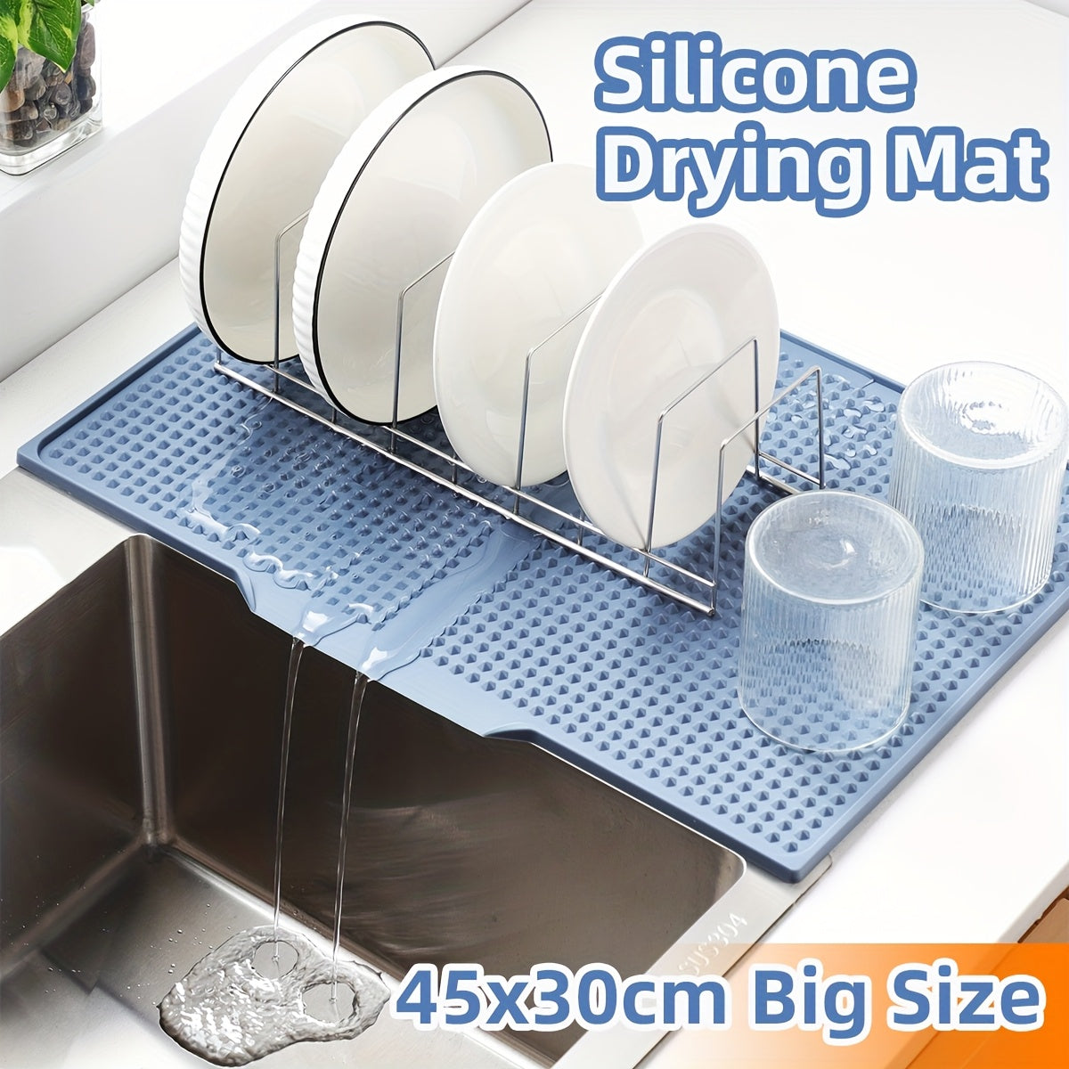 Large Kitchen Drying Mat Splash Proof Countertop Pad 17.72x12.2 Inch Heat Resistant 446°F Anti-Slip Drain Hole Dishwasher Safe Sink Stove Mat Easy Clean Space Saving