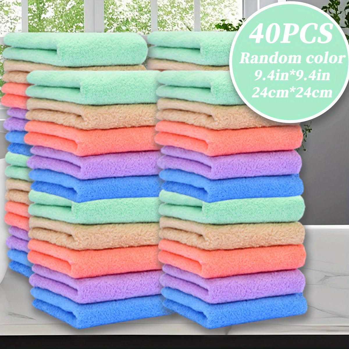 Microfiber Cleaning Cloths Set of 40 – Soft Absorbent Household Cleaning Rags 9.4x9.4 Inch, Multi-Purpose Kitchen & Home Cleaning Towels, Solid & Stripe Styles, Random Colors