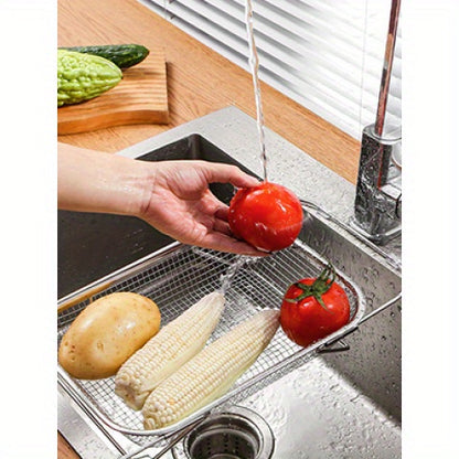 Stainless Steel Adjustable Telescopic Colander Basket for Sink – Expandable Fruit Vegetable Washing Strainer Rack for Kitchen, Fits 9–14 Inch Sinks