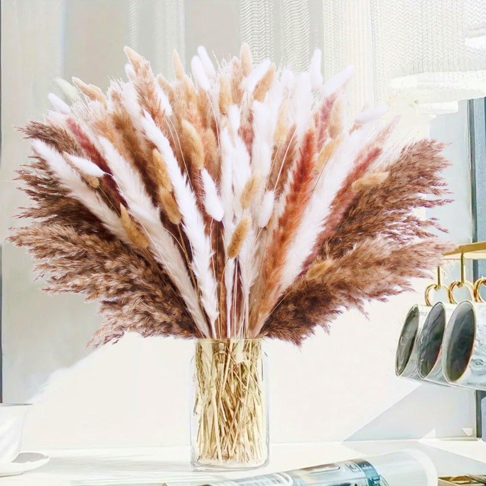 Artificial Pampas Grass & Rabbit Tail Grass Bouquet Set 118pcs – Multicolor Boho Faux Dried Flowers for Home Decor, Weddings, Vase Arrangements & Seasonal Celebrations