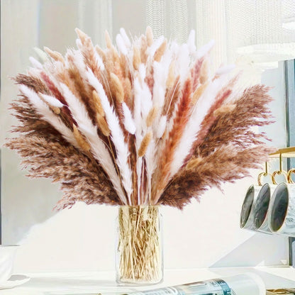 Artificial Pampas Grass & Rabbit Tail Grass Bouquet Set 118pcs – Multicolor Boho Faux Dried Flowers for Home Decor, Weddings, Vase Arrangements & Seasonal Celebrations
