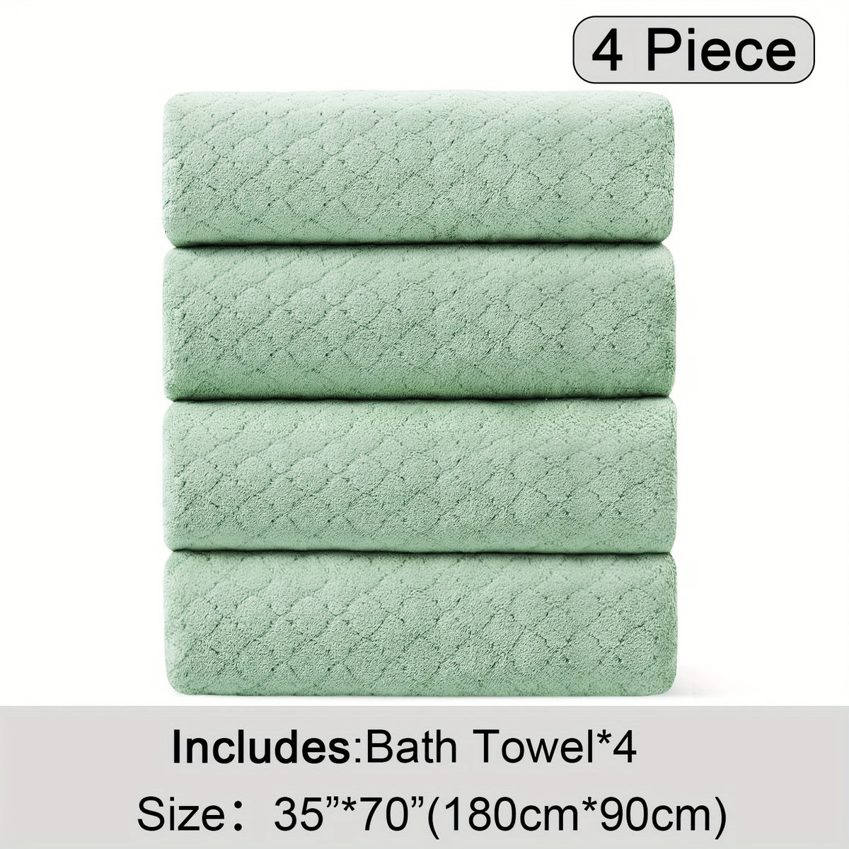 Diamond Weave Bath Towel Set 4 Piece Oversized Ultra Soft Quick-Dry Microfiber Towels Highly Absorbent Hotel Quality Bathroom Towels 10 Colors for Home Gym Spa – Luxury Bath Towel Set