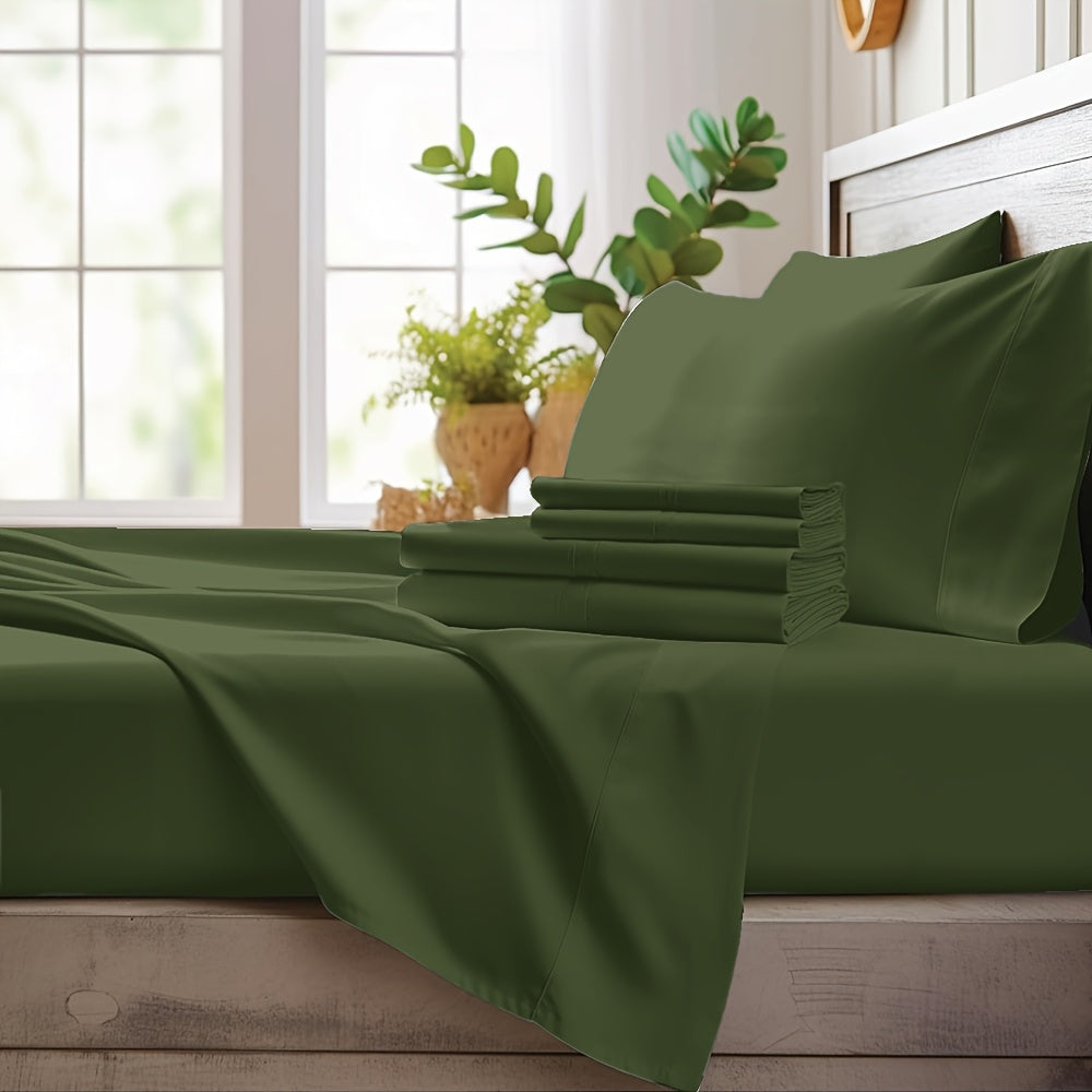 Bamboo Cooling Sheet Set 4-Piece – Cooling Bamboo Fiber Fitted Sheet, Flat Sheet & 2 Pillowcases for Hot Sleepers, Extra Deep Pocket, Twin Full Queen King, 17 Colors