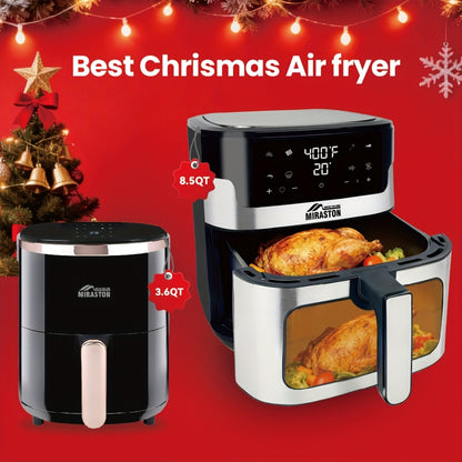 Air Fryer 8.5QT & 3.6QT Touchscreen 8-in-1 – Digital Display, 8 Presets, Air Fry Bake Roast Broil, Stainless Steel Basket, 1500W, 120V, Black