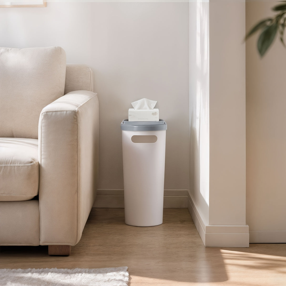 Small Bathroom Trash Can Plastic Wastebasket with Built-In Handles – Compact Rustproof Space-Saving Bin for Bathroom Laundry Office 1 or 2 Pack