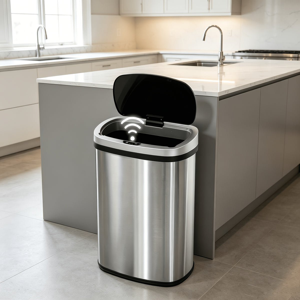 Touchless Motion Sensor Trash Can 13 Gallon Stainless Steel, Automatic Sensor Garbage Can with Lid Anti-Fingerprint Mute Design, 50L Kitchen Waste Bin for Office Bedroom Living Room, Multiple Colors