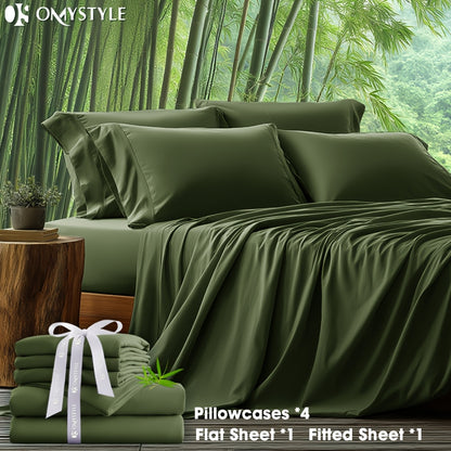 6-Piece Bamboo Blend Bed Sheet Set Ultra Soft Breathable Deep Pocket Fitted Sheet Flat Sheet 4 Pillowcases for Hot Sleepers Twin Full Queen King