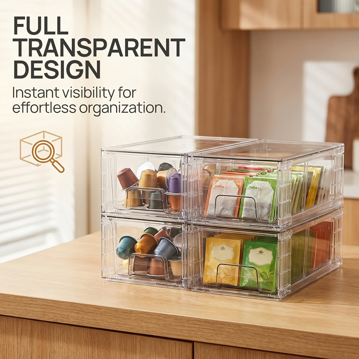 Clear Acrylic Stackable Storage Drawers with Handles – Refrigerator & Pantry Organizer Bins for Fridge, Kitchen Cabinet, Bathroom, Under Sink – 4, 6, 8, 10 Pack