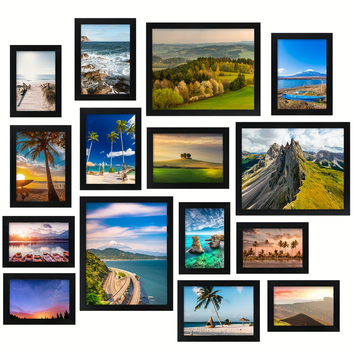 Gallery Wall Picture Frames Set 15pcs Collage Photo Frame Multi Size 8x10 5x7 4x6 Wall Mount or Tabletop Display Black Home Decor Family Photos