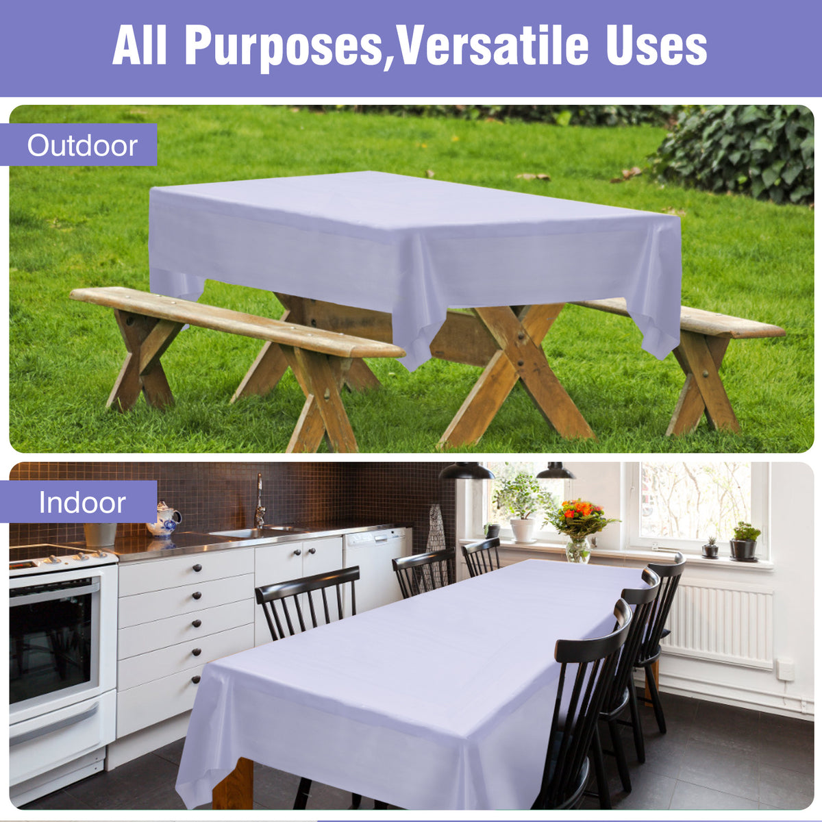 Disposable Plastic Tablecloth 12-Pack – Heavy Duty Table Cover for Parties, 84" Round & 54"x108" Rectangle, 22 Colors for Kitchen Dining Outdoor Events