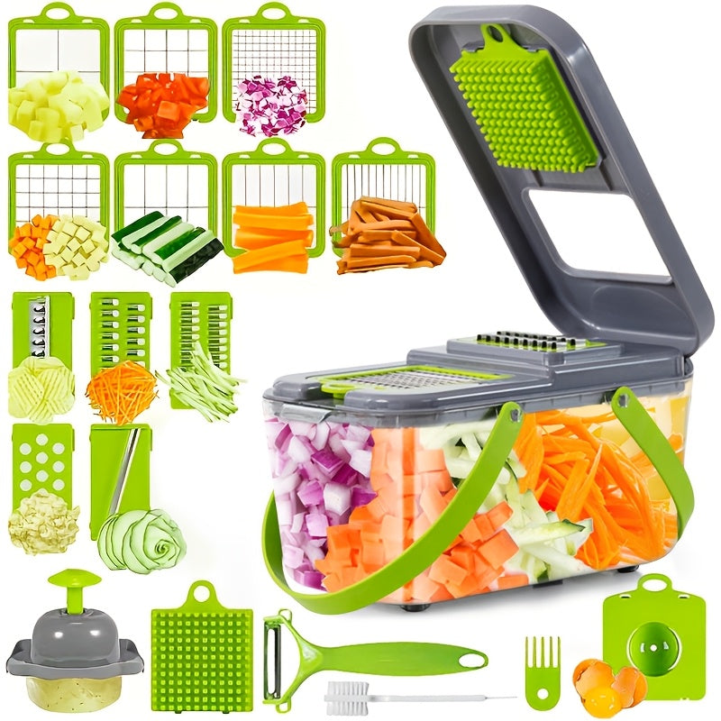 Vegetable Chopper 22-in-1 Pro - Multifunctional Food Dicer Slicer with 14 Blades, Drain Basket & Storage Container, Kitchen Mandoline Cutter for Onion Salad Fruit