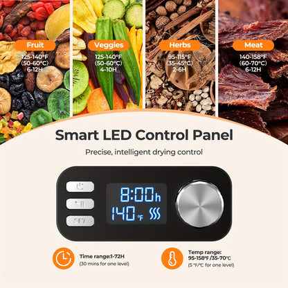 Food Dehydrator Machine 5-Tray with Adjustable Temperature & 72H Timer – 240W Electric Dryer for Jerky, Fruit, Herbs, Dog Treats & Snacks, LED Display + Recipe Book