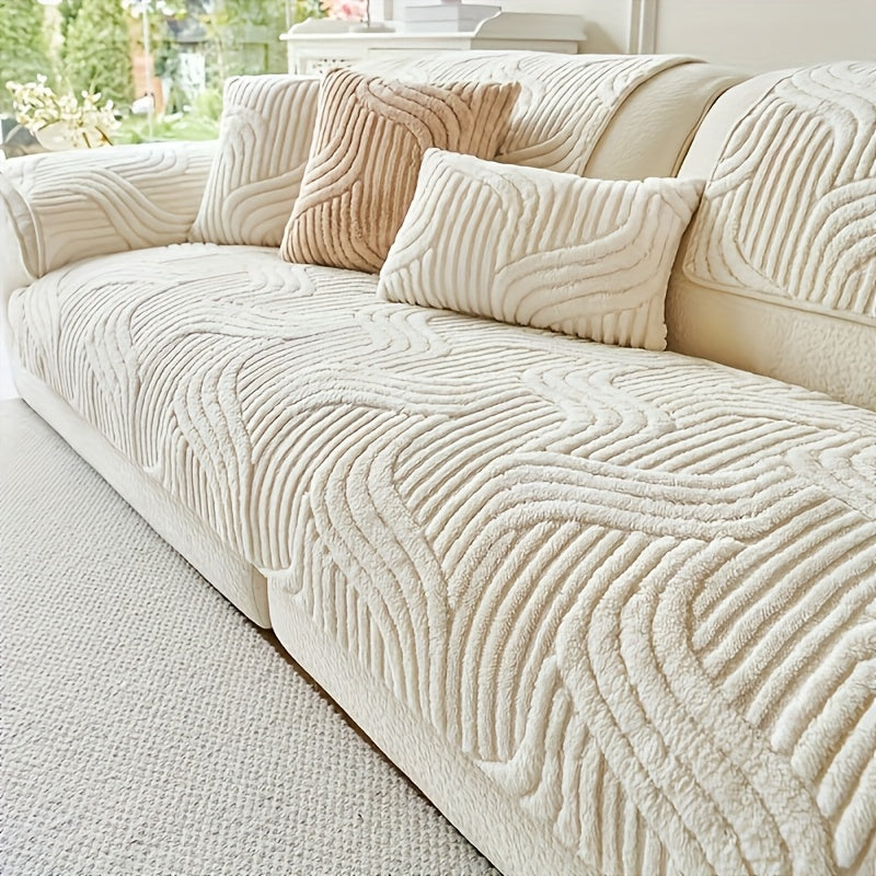 Velvet Plush Sofa Cover Non-Slip Luxury Modern Couch Slipcover – Pet-Proof Breathable Furniture Protector for Living Room Bedroom Office, 2 3 4 Seater