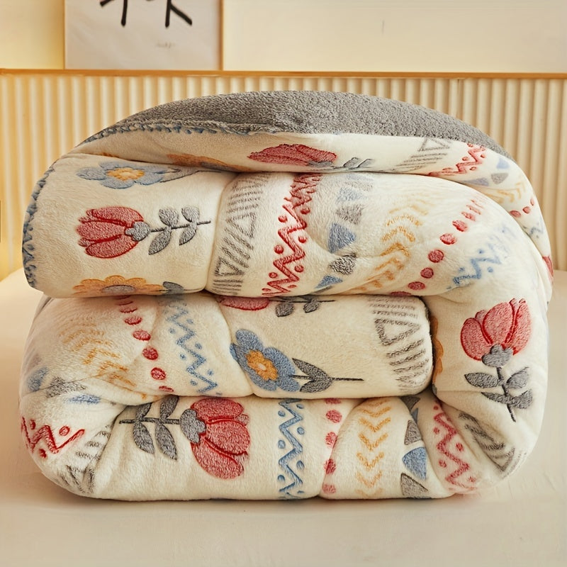 Bohemian Winter Comforter | Thick Warm Snowflake Velvet Quilt with Floral & Geometric Patterns | Machine Washable Bedspread for Bedroom & Hotel, Twin, Full, Queen, King