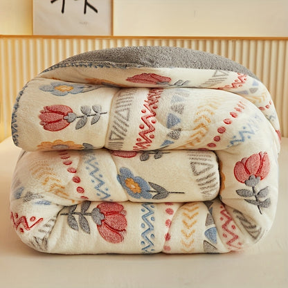 Bohemian Winter Comforter | Thick Warm Snowflake Velvet Quilt with Floral & Geometric Patterns | Machine Washable Bedspread for Bedroom & Hotel, Twin, Full, Queen, King