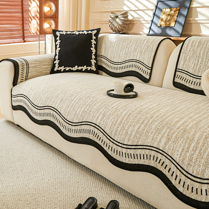 Chenille Sofa Cover Cushion 2 3 4 Seater Non-Slip Anti-Scratch Couch Protector, Premium Minimalist Sofa Slipcover All Season Universal Fit for Living Room Bedroom, Black Grey Beige Coffee