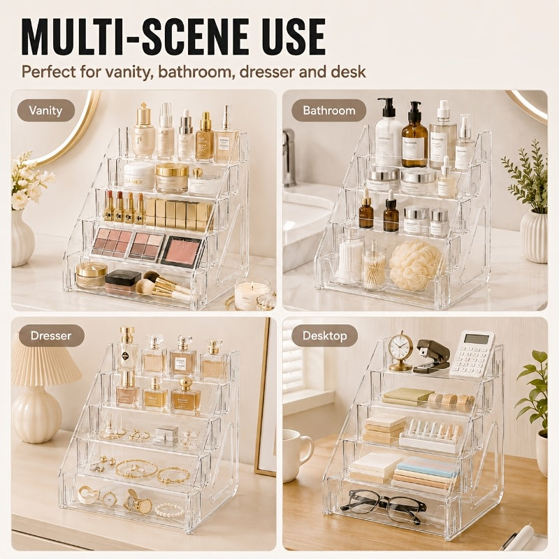 Clear Acrylic Perfume Organizer 5 Tier Transparent – Countertop Vanity Display Shelf for Perfume Bottles Skincare Makeup Cosmetics Lightweight Sturdy Tool-Free Assembly Bathroom Dresser