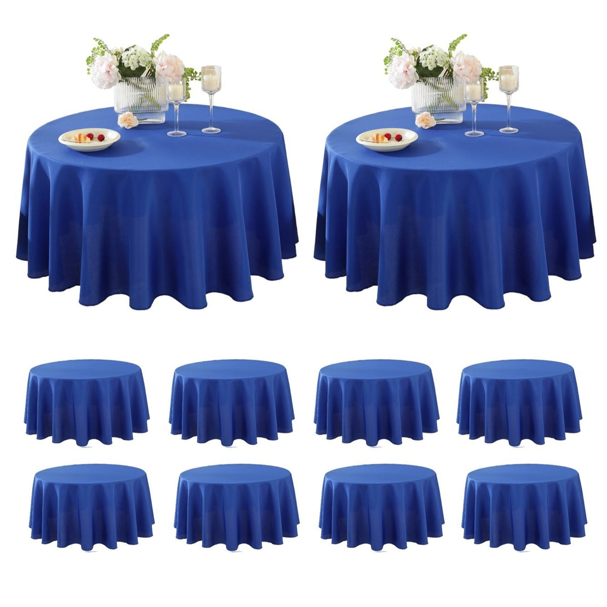 Round Tablecloth 10 Pack Wrinkle-Resistant Polyester Fabric Table Cover for Wedding Party Banquet Restaurant Home, Washable Reusable Round Table Cloth 60 70 90 108 120 Inch Multiple Colors