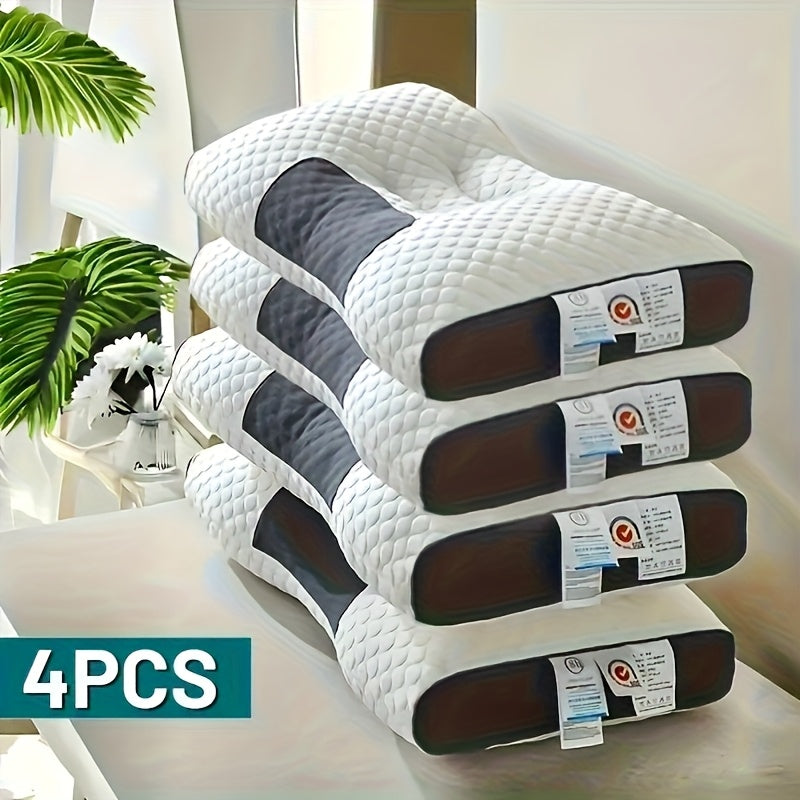 Neck Support Pillow Ergonomic Soft Massage Set of 2 or 4 – Deep Sleep Cervical Pillow with Removable Washable Cover, Shape-Retaining High-Quality Fill for Back Side Stomach Sleepers, Dorm & Home